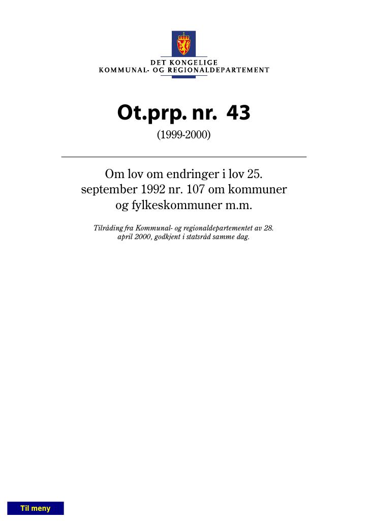 Forsiden av dokumentet Ot.prp. nr. 43 (1999-2000)