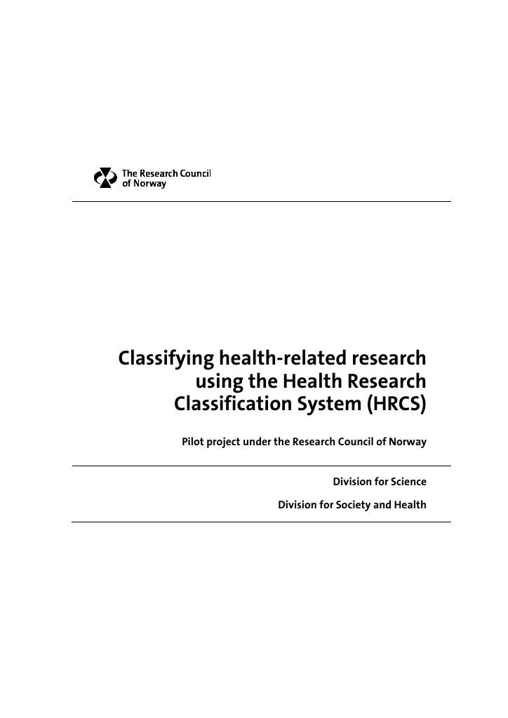 Forsiden av dokumentet Classifying health-related research using the Health Research Classification System (HRCS)