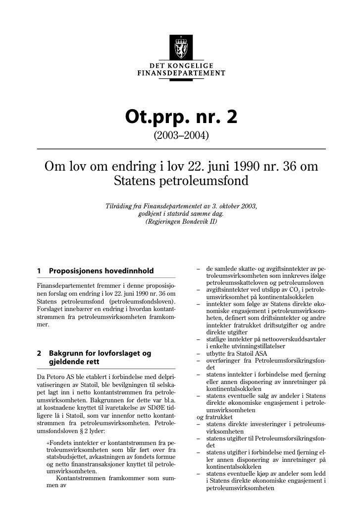 Forsiden av dokumentet Ot.prp. nr. 2 (2003-2004)