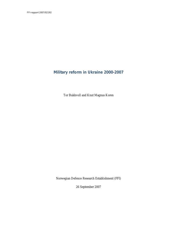 Forsiden av dokumentet Military reform in Ukraine 2000-2007