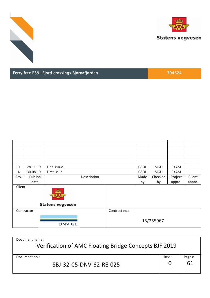 Forsiden av dokumentet Verification of AMC Floating Bridge Concepts BJF 2019