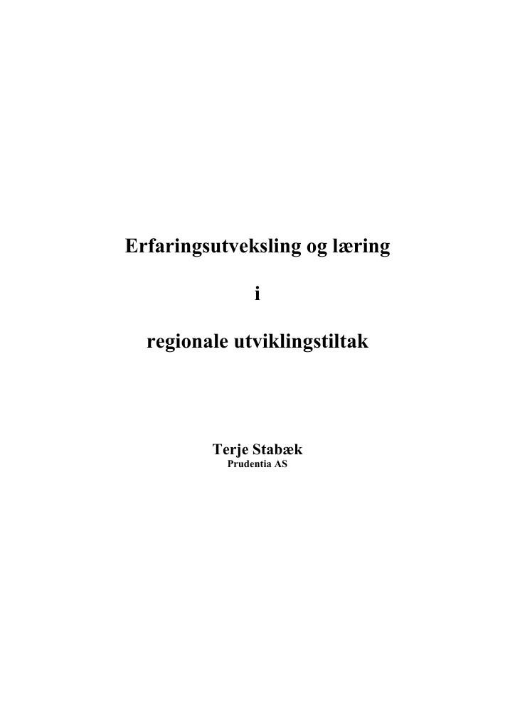 Forsiden av dokumentet Erfaringsutveksling og læring i regionale utviklingstiltak