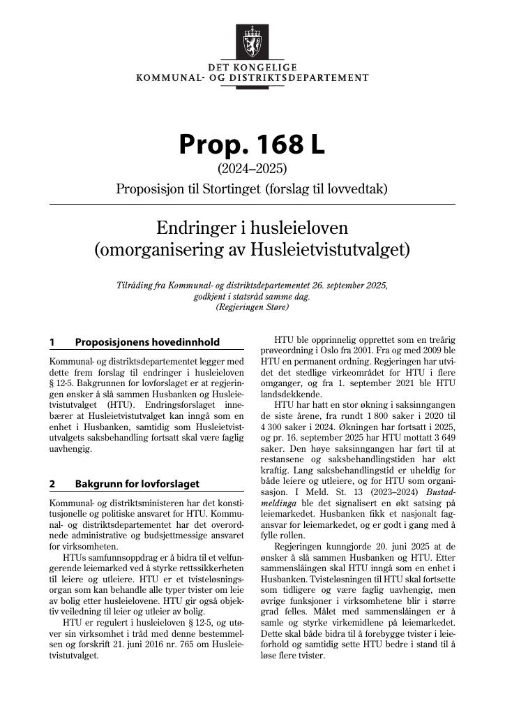 Forsiden av dokumentet Prop. 168 L (2024–2025)