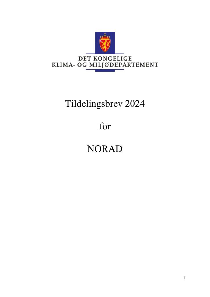 Forsiden av dokumentet Tildelingsbrev Norad 2024