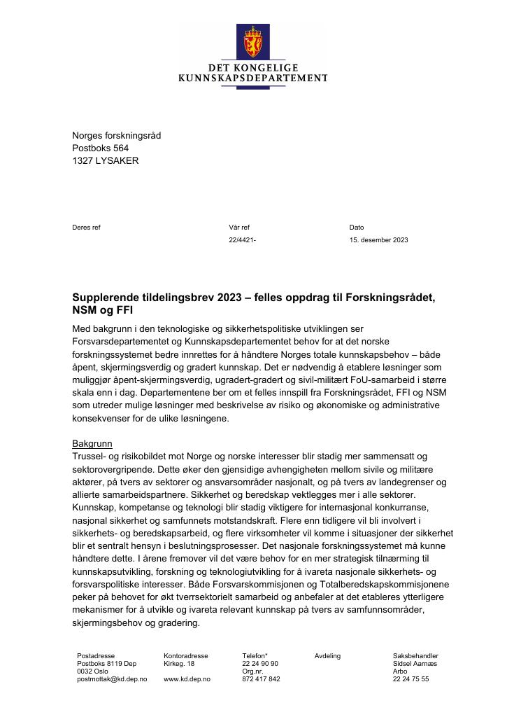 Forsiden av dokumentet Supplerende tildelingsbrev nr. 2 2023