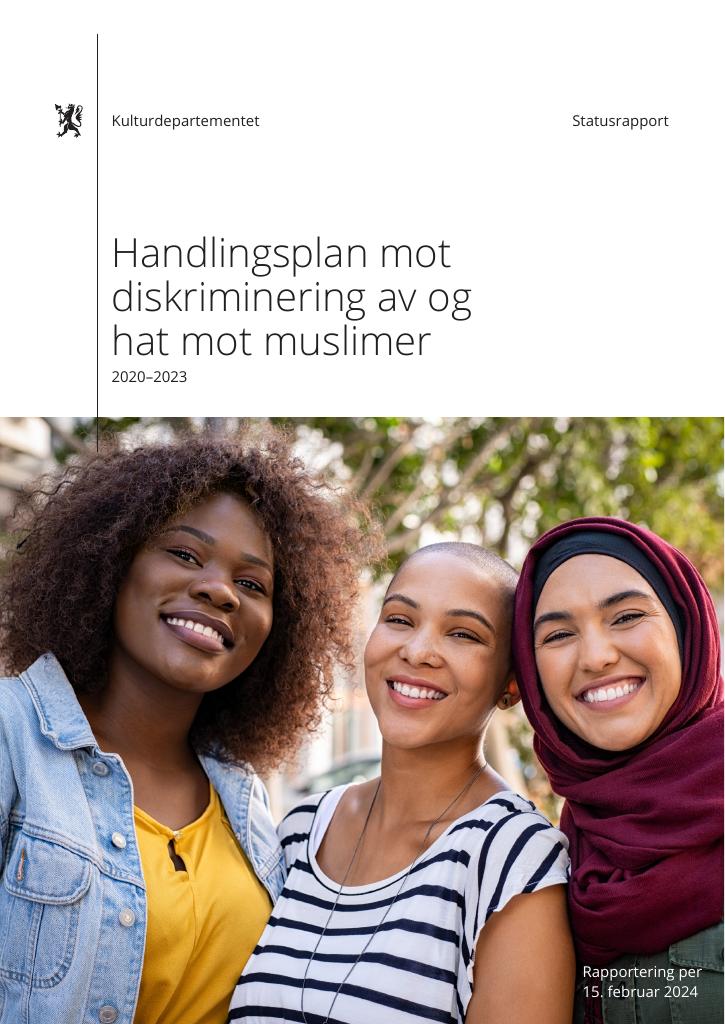 Forsiden av dokumentet Statusrapport for handlingsplan mot diskriminering av og hat mot muslimer