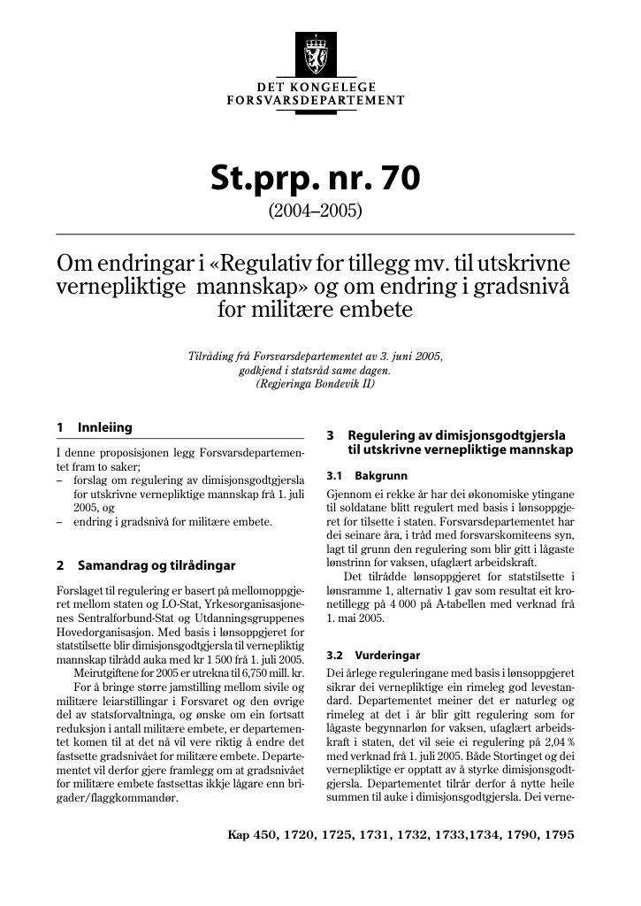 Forsiden av dokumentet St.prp. nr. 70 (2004-2005)