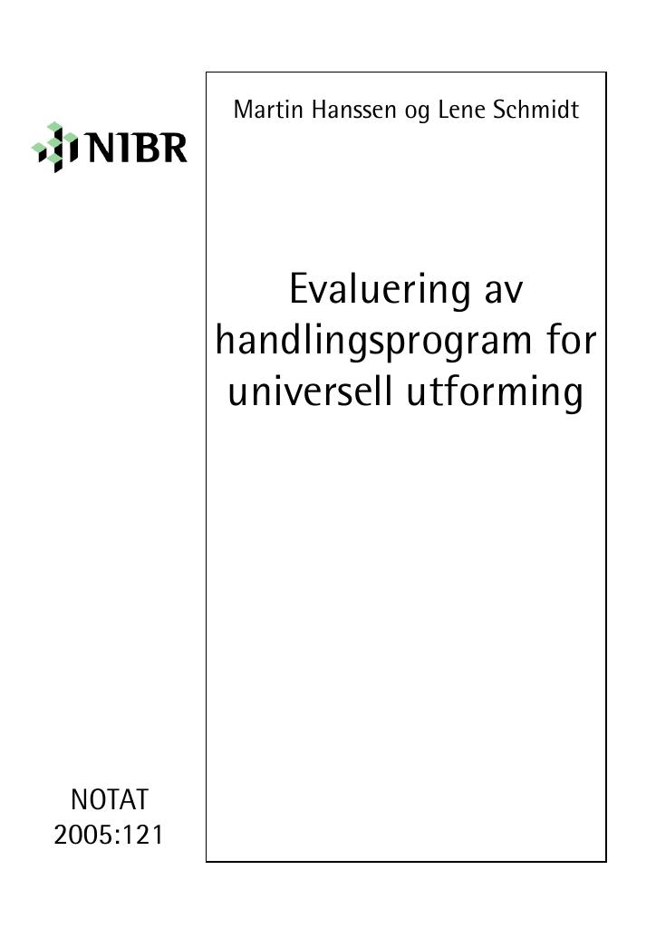 Forsiden av dokumentet Evaluering av handlingsprogram for universell utforming