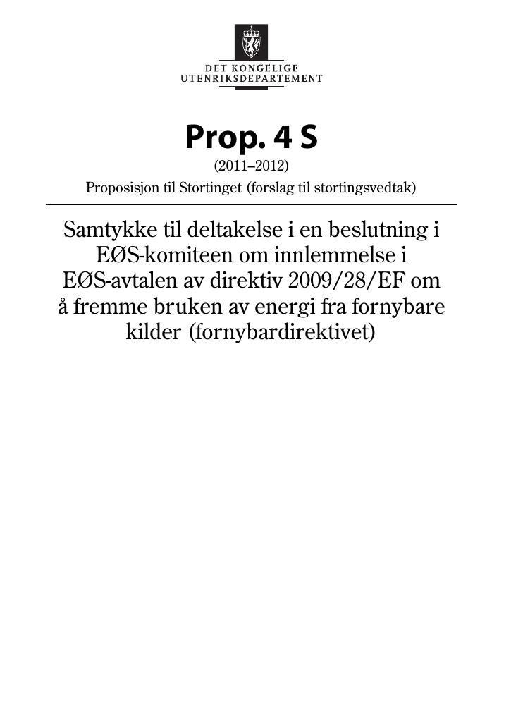 Forsiden av dokumentet Prop. 4 S (2011–2012)