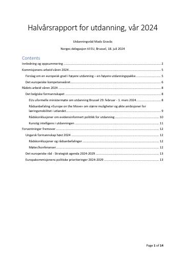Forsiden av dokumentet EU delegasjonens halvårsrapport om utdanning våren 2024