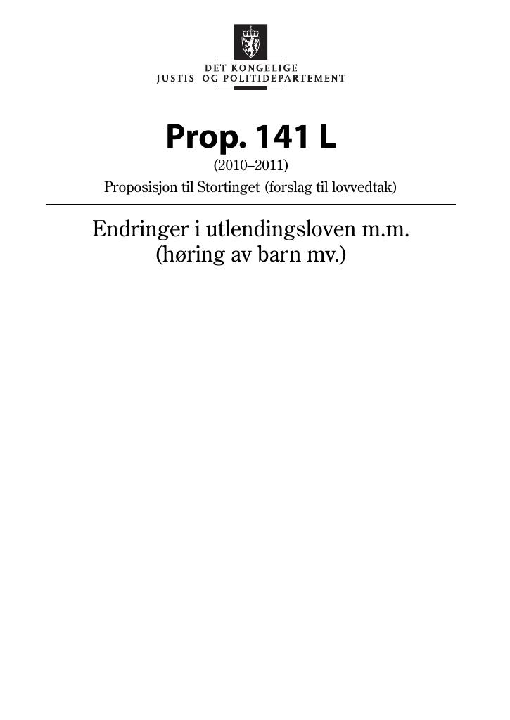 Forsiden av dokumentet Prop. 141 L (2010–2011)