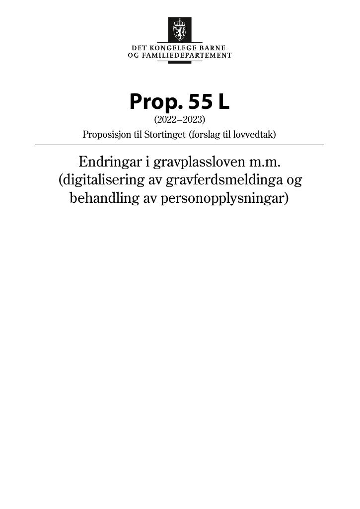 Forsiden av dokumentet Prop. 55 L (2022–2023)