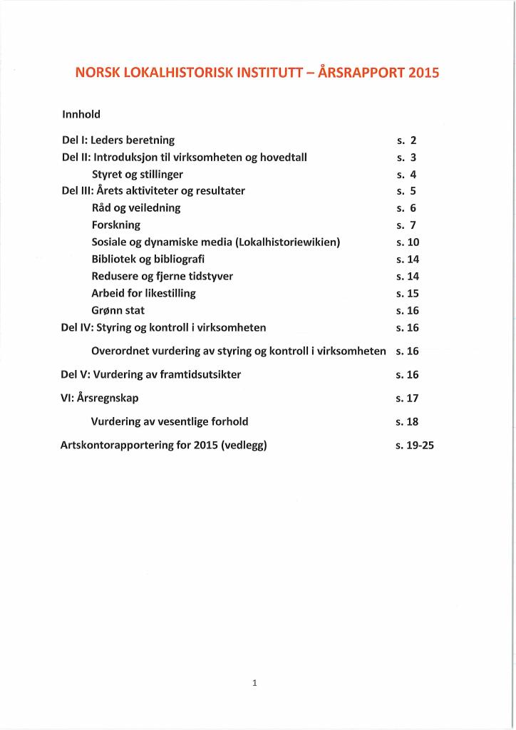 Forsiden av dokumentet Årsrapport Norsk lokalhistorisk institutt 2015
