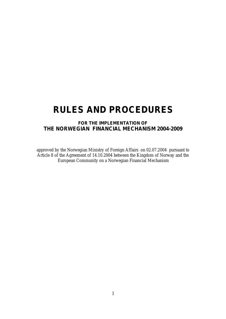 Forsiden av dokumentet Rules for the EEA financial mechanisms have been adopted