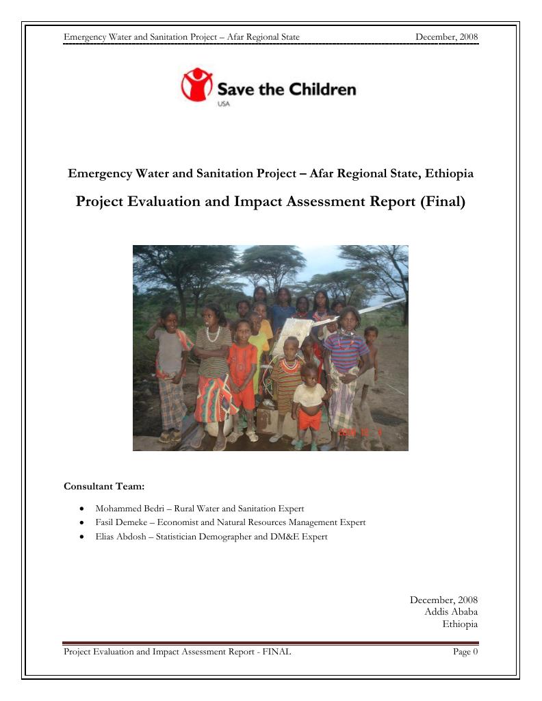 Forsiden av dokumentet Save the Children Norway in Ethiopia’s emergency Water & Sanitation project in Afar