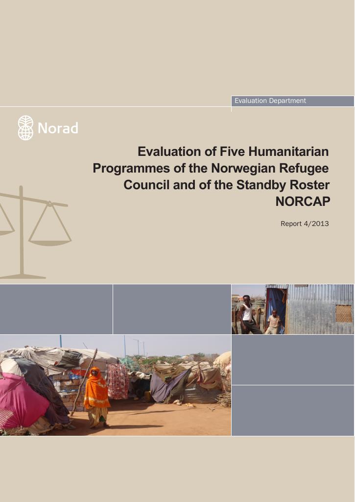 Forsiden av dokumentet Evaluation of Five Humanitarian Programmes of the Norwegian Refugee Council and of the Standby Roster NORCAP