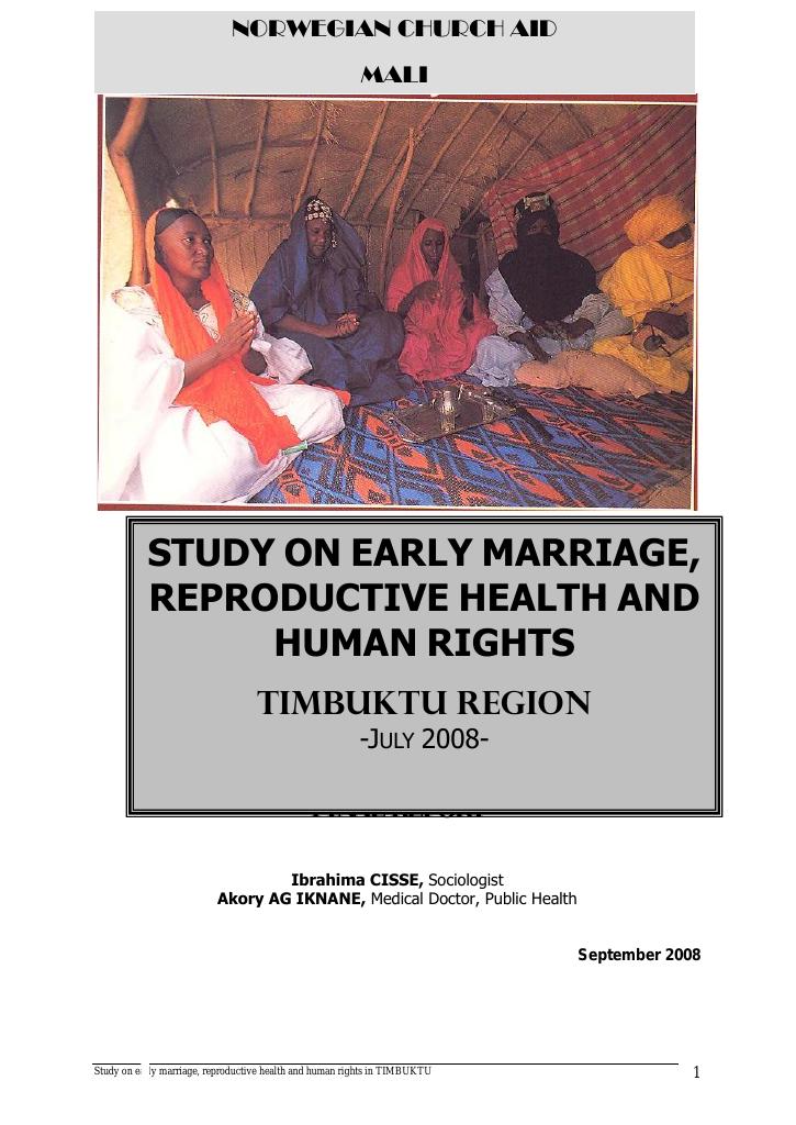 Forsiden av dokumentet Study on early marriage, reproductive health and human rights