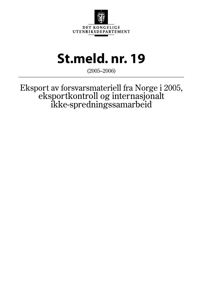 Forsiden av dokumentet St.meld. nr. 19 (2005-2006)