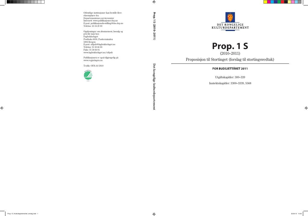 Forsiden av dokumentet Prop. 1 S (2010–2011)