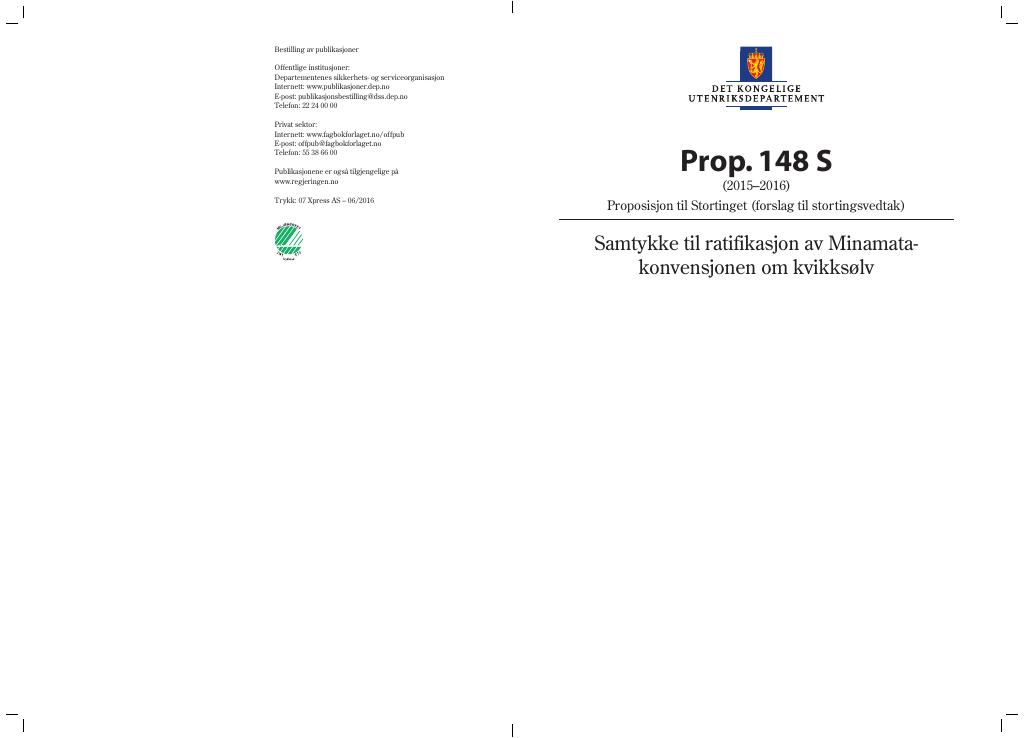 Forsiden av dokumentet Prop. 148 S (2015–2016)