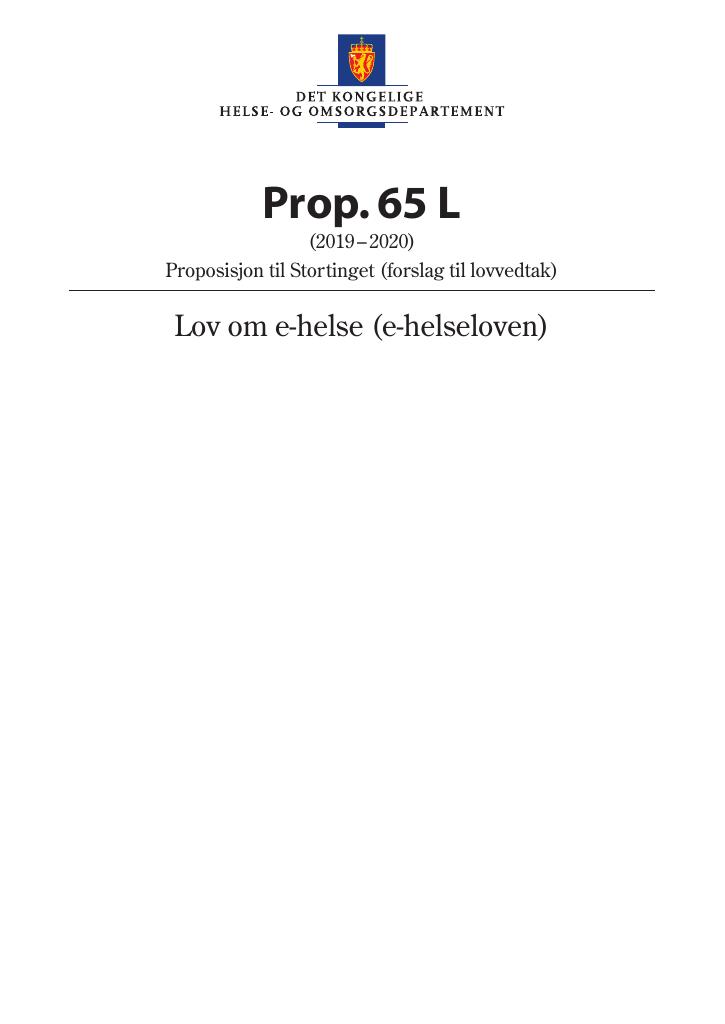 Forsiden av dokumentet Prop. 65 L (2019–2020)
