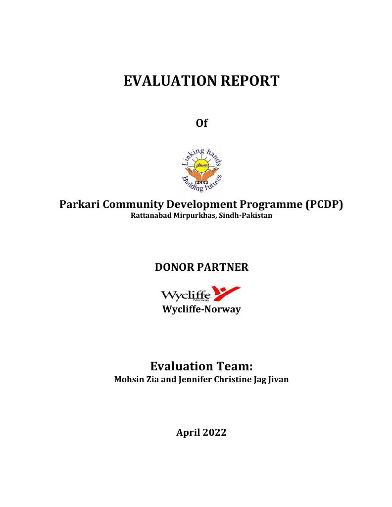 Forsiden av dokumentet Evaluation Report of Parkari Community Development Programme (PCDP)