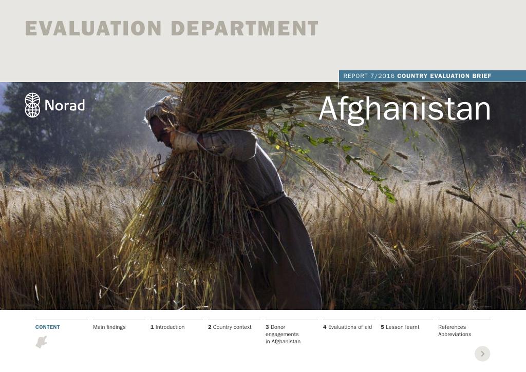 Forsiden av dokumentet Country Evaluation Brief: Afghanistan