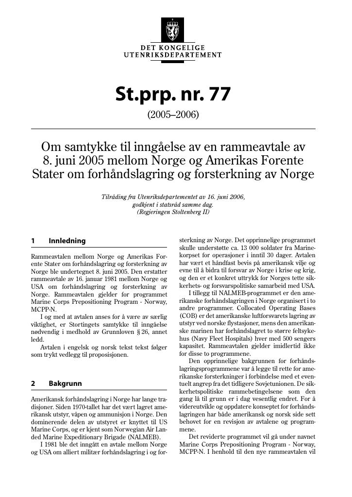 Forsiden av dokumentet St.prp. nr. 77 (2005-2006)