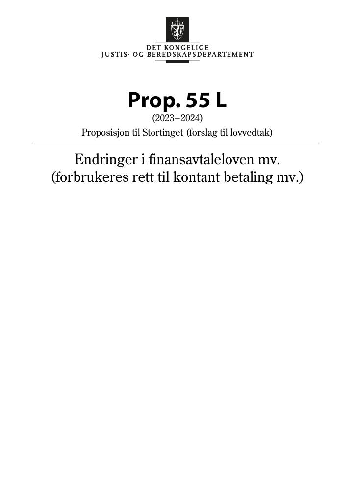 Forsiden av dokumentet Prop. 55 L (2023–2024)