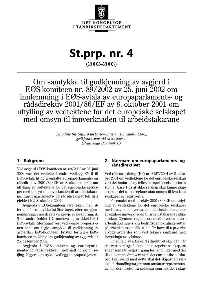 Forsiden av dokumentet St.prp. nr. 4 (2002-2003)