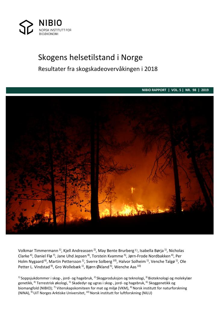 Forsiden av dokumentet Skogens helsetilstand i Norge : resultater fra skogskadeovervåkingen i 2018