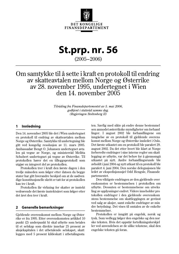 Forsiden av dokumentet St.prp. nr. 56 (2005-2006)