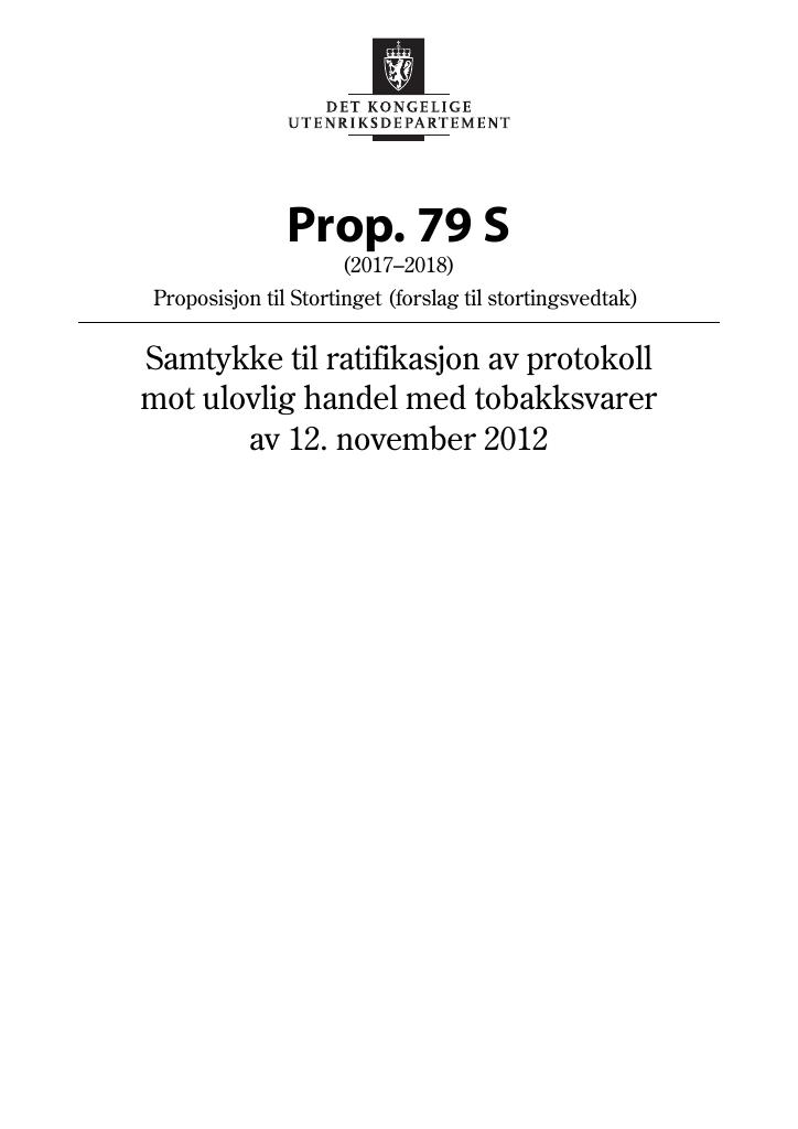 Forsiden av dokumentet Prop. 79 S (2017–2018)
