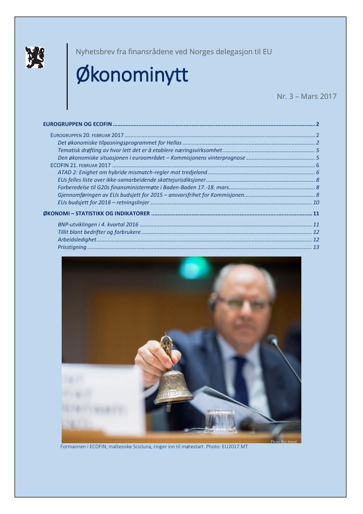 Forsiden av dokumentet Økonominytt fra EU-delegasjonen, mars 2017