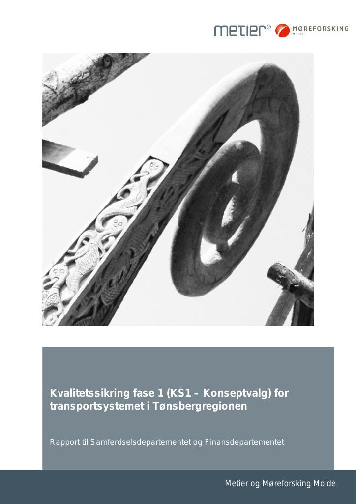 Forsiden av dokumentet Kvalitetssikring (KS1) av KVU for transportsystemet i Tønsbergregionen