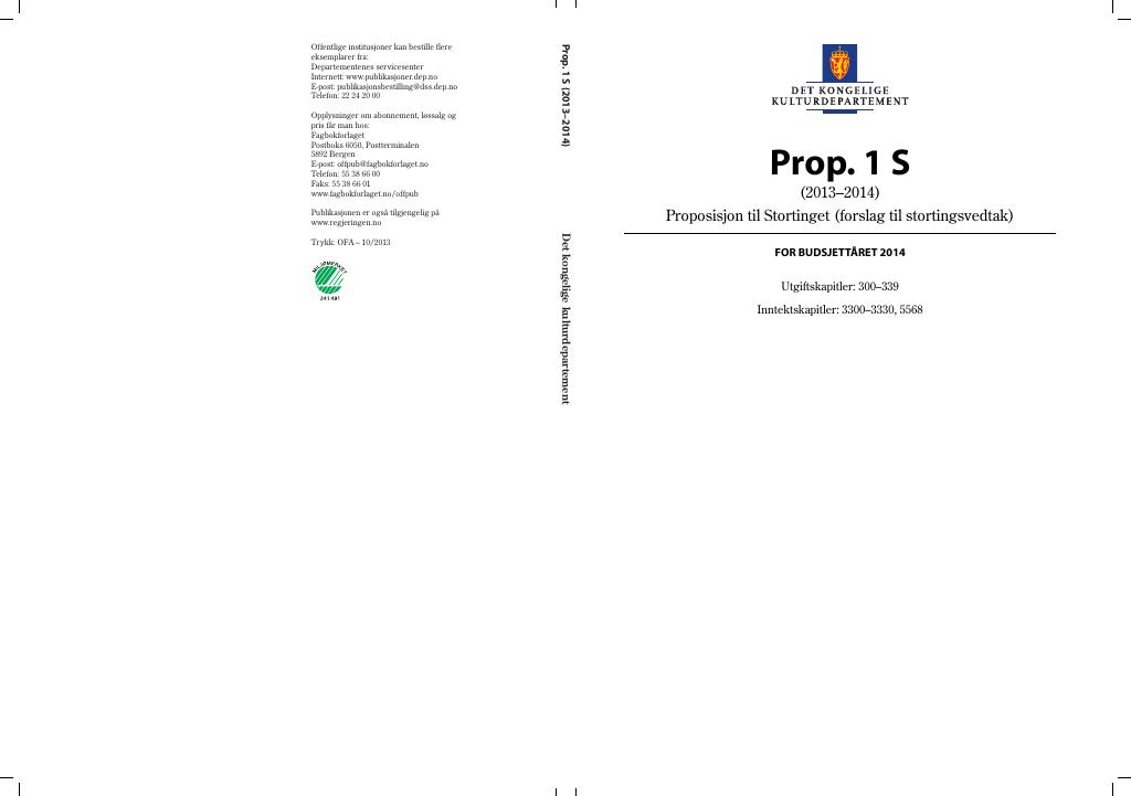 Forsiden av dokumentet Prop. 1 S (2013–2014)