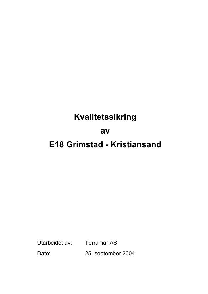 Forsiden av dokumentet E18 Grimstad - Kristiansand