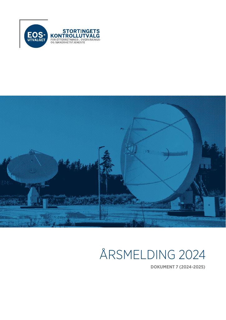 Forsiden av dokumentet Årsrapport Stortingets kontrollorgan for etterretnings-, 
overvåkings- og sikkerhetstjeneste (EOS-utvalget) 2024