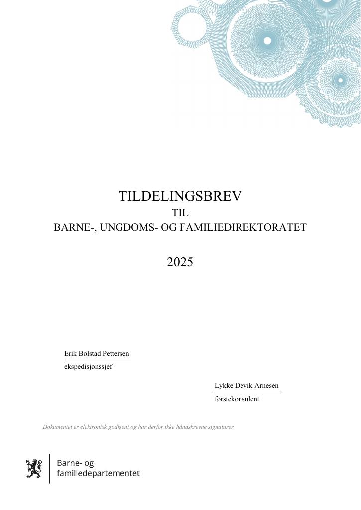 Forsiden av dokumentet Tildelingsbrev Bufdir 2025
