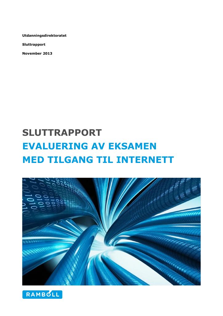 Forsiden av dokumentet Evaluering av eksamen med tilgang til internett