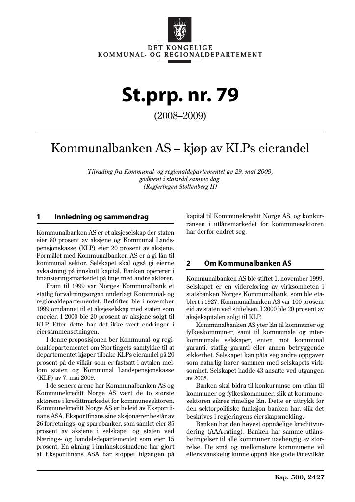 Forsiden av dokumentet St.prp. nr. 79 (2008-2009)
