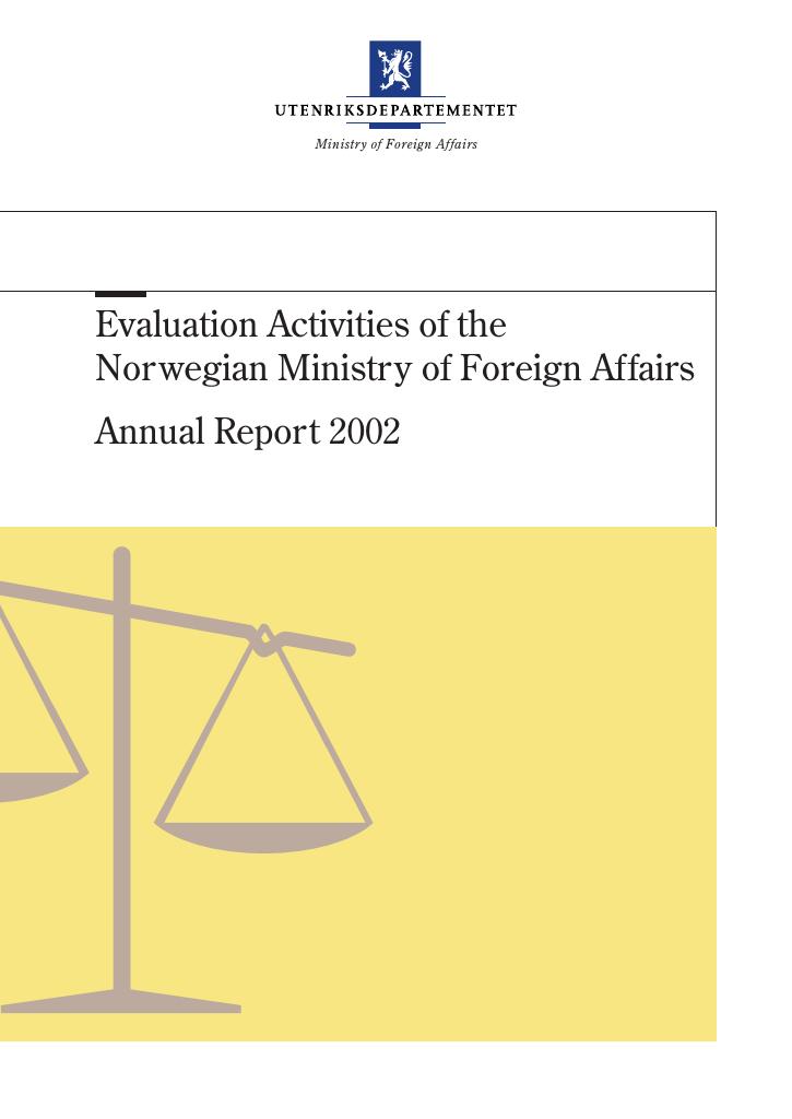 Forsiden av dokumentet Evaluation Activities of the Norwegian Ministry of Foreign Affairs Annual Report 2002