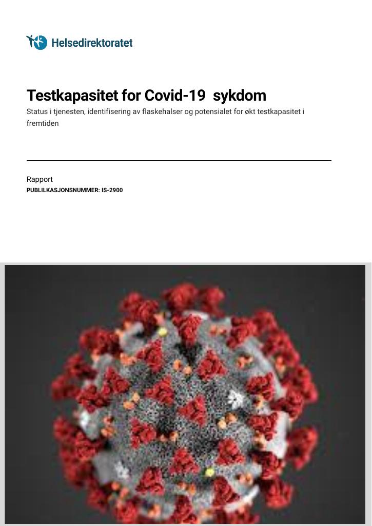 Forsiden av dokumentet Testkapasitet for Covid-19 sykdom