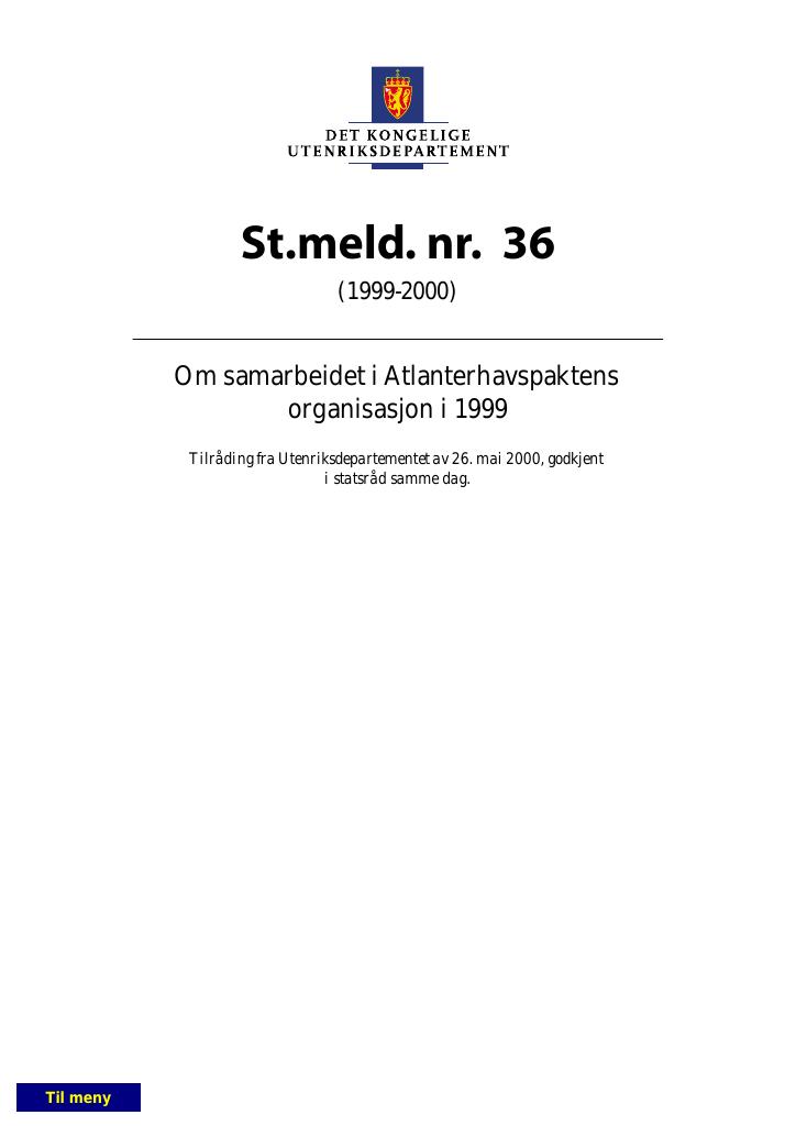 Forsiden av dokumentet St.meld. nr. 36 (1999-2000)