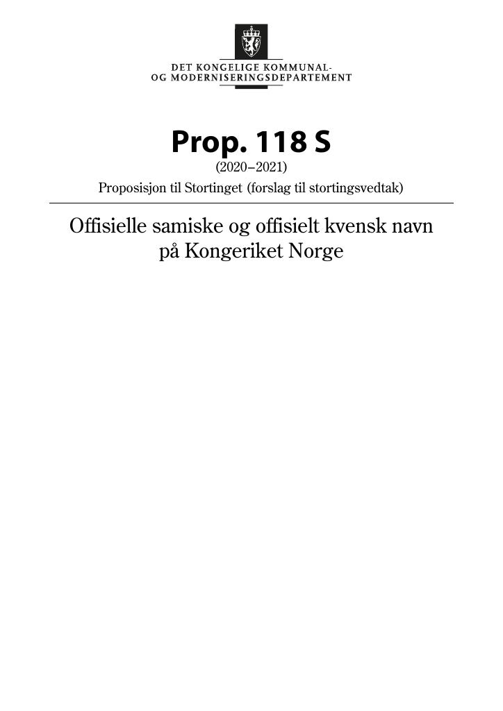 Forsiden av dokumentet Prop. 118 S (2020–2021)