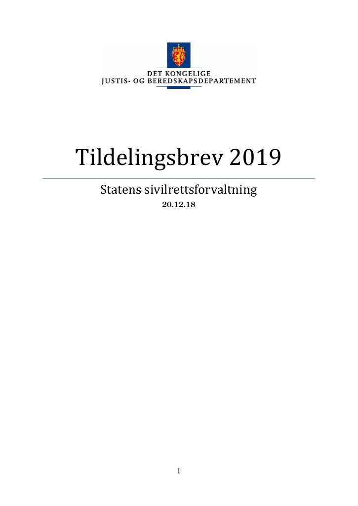 Forsiden av dokumentet Tildelingsbrev Statens sivilrettsforvaltning 2019