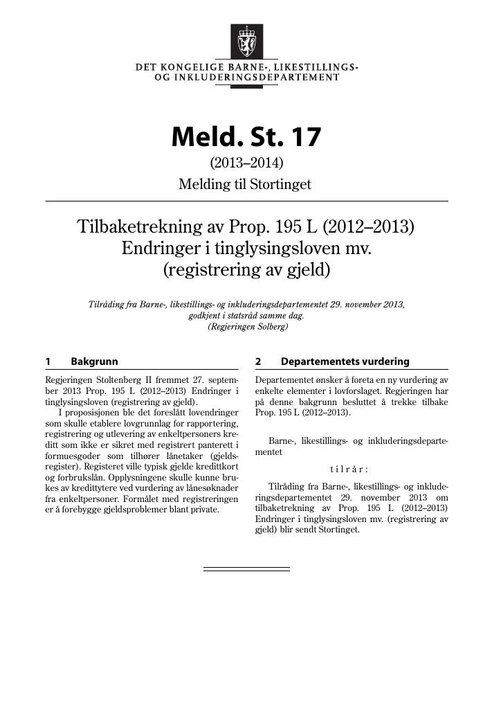 Forsiden av dokumentet Meld. St. 17 (2013–2014)