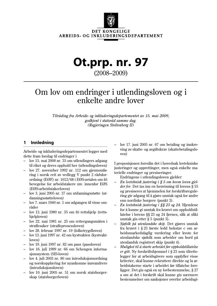 Forsiden av dokumentet Ot.prp. nr. 97 (2008-2009)