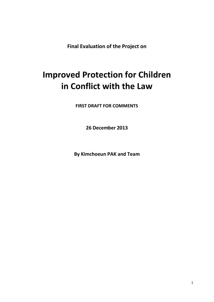 Forsiden av dokumentet Final Evaluation of the Project on Improved Protection for Children in Conflict with the Law