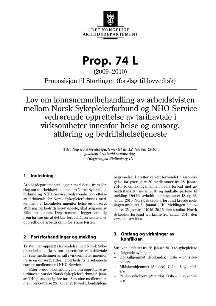 Forsiden av dokumentet Prop. 74 L (2009-2010)